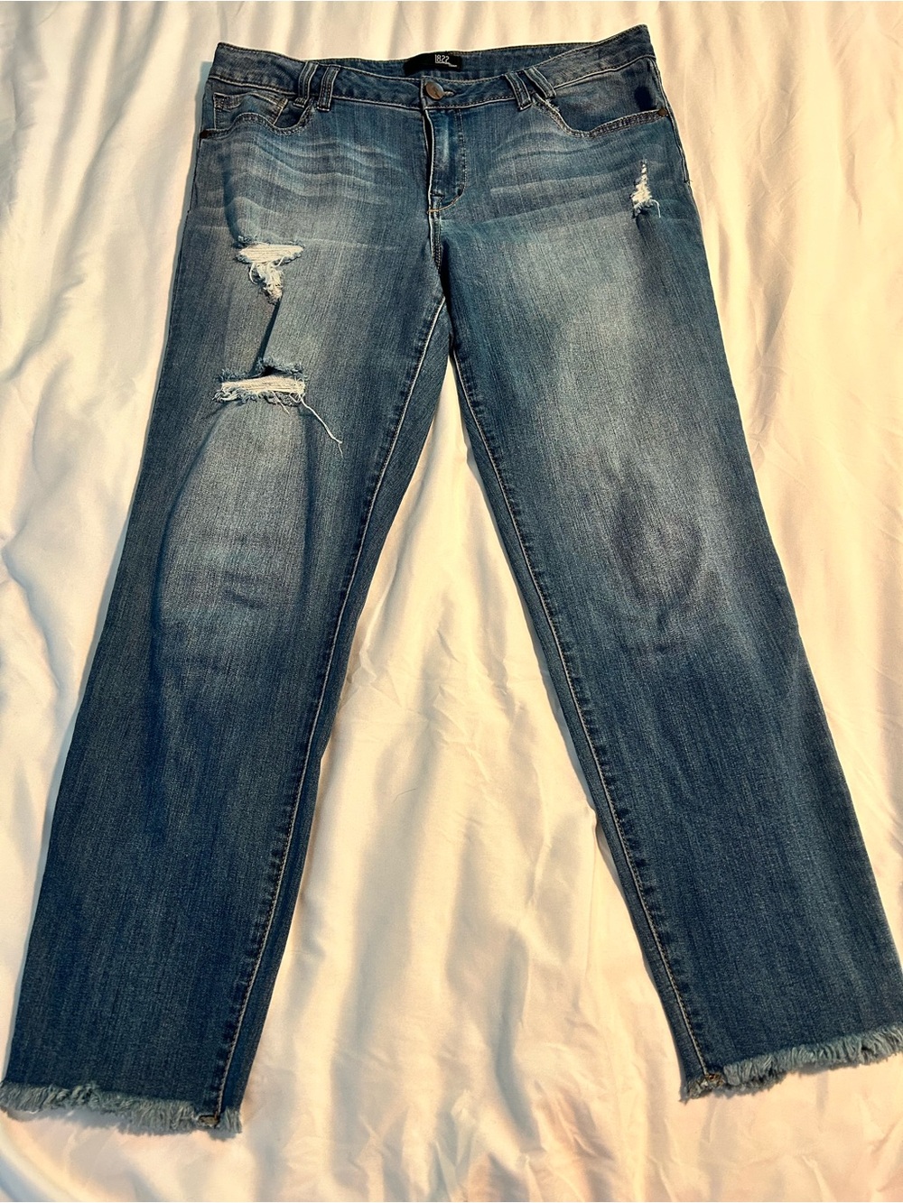 1822 Denim Straight-Leg Distressed Blue Jeans